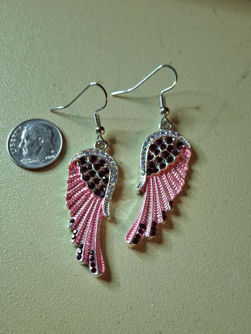 Wings Pink Blue Silver Tone Earrings New